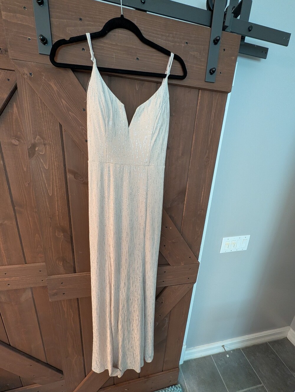 Ivory Sparkle Maxi Dress with Spaghetti Straps